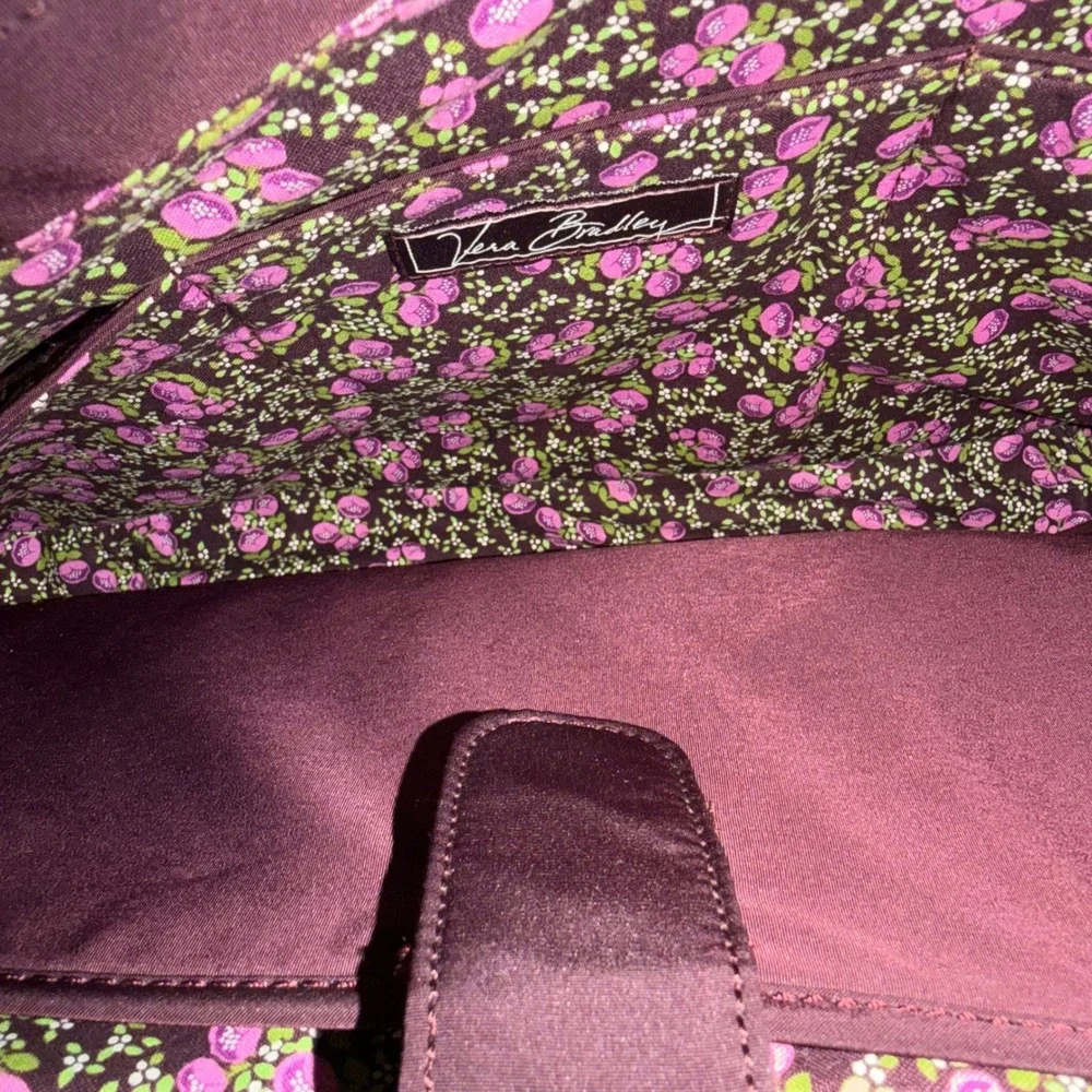 Vera Bradley Quilted Laptop Messenger Bag Plum Burgundy Floral Satchel